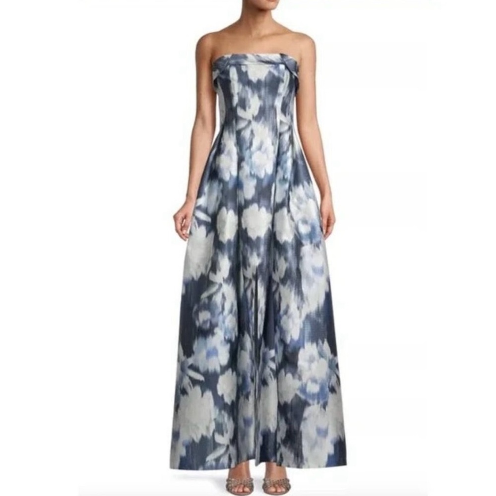 NWT SACHIN + BABI Dress Evening Gown Brielle Floral A-Line Blue Ikat Maxi Long